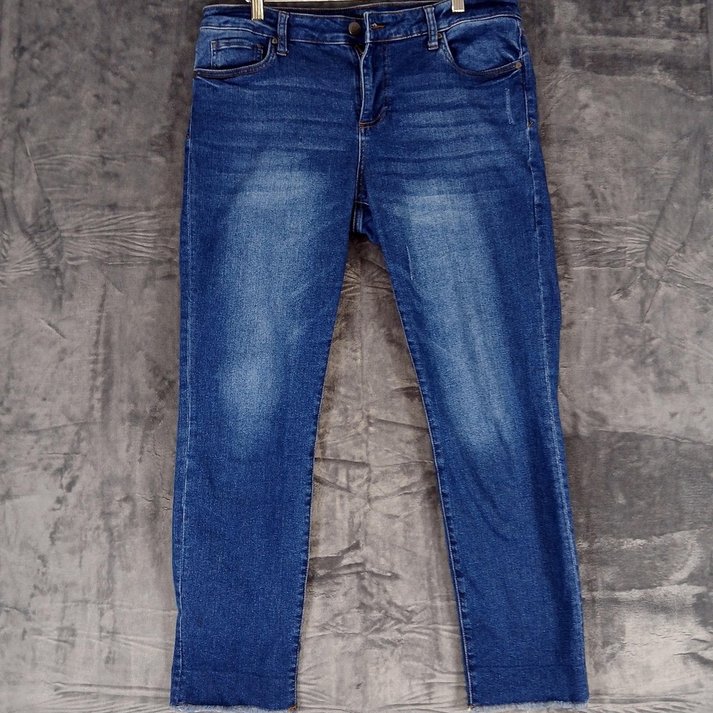 Kut From The Kloth Jeans Womens 12 Blue‎ Ankle Straight Leg Frayed Hem Stretch